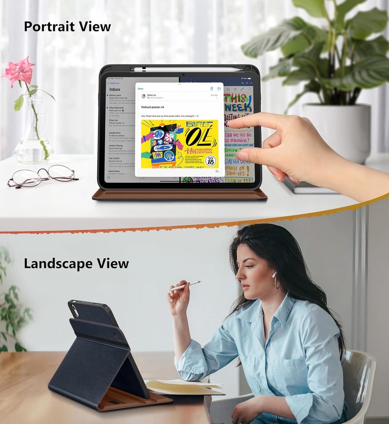 DTTO for iPad A16 Case, iPad 11th / 10th Generation Case (2025/2022), 360 Degree Rotating Premium Leather Folio Stand Cover with Pencil Holder, New Blue - Image 3